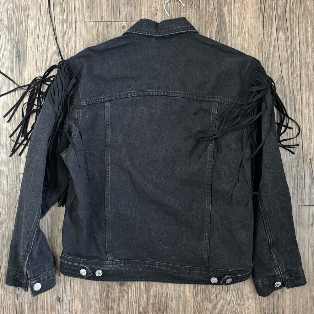 Fringe Black Denim Jacket Small - Picture 5 of 7
